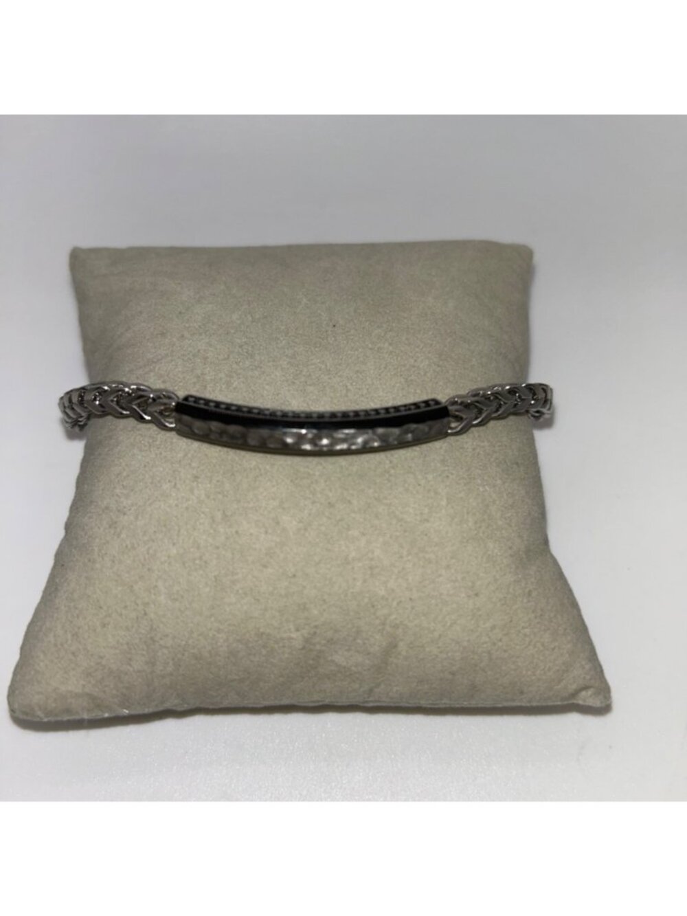 Lynx Mens Stainless Steel Hammered ID Plate Bracelet With Foxtail Chain In Gift - Picture 4 of 15